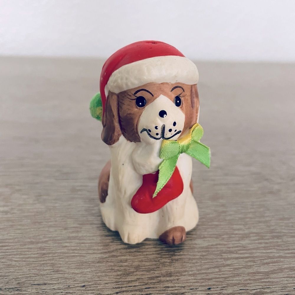 Vintage Christmas Dog Porcelain Ornament Figurine